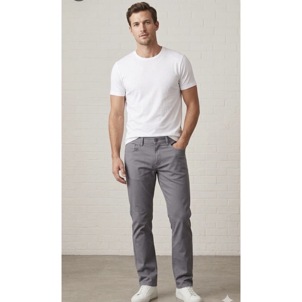 J Hilburn Gray Custom Tailored Performance Flat Front Chino Dress Pants 32x32